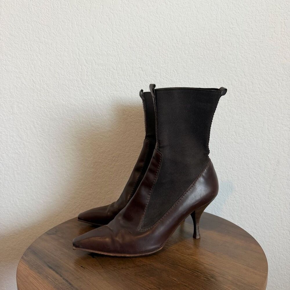 Yves Saint Laurent Brown Leather Pull-On Heeled Sock Bootie Women's Size 39 US 9